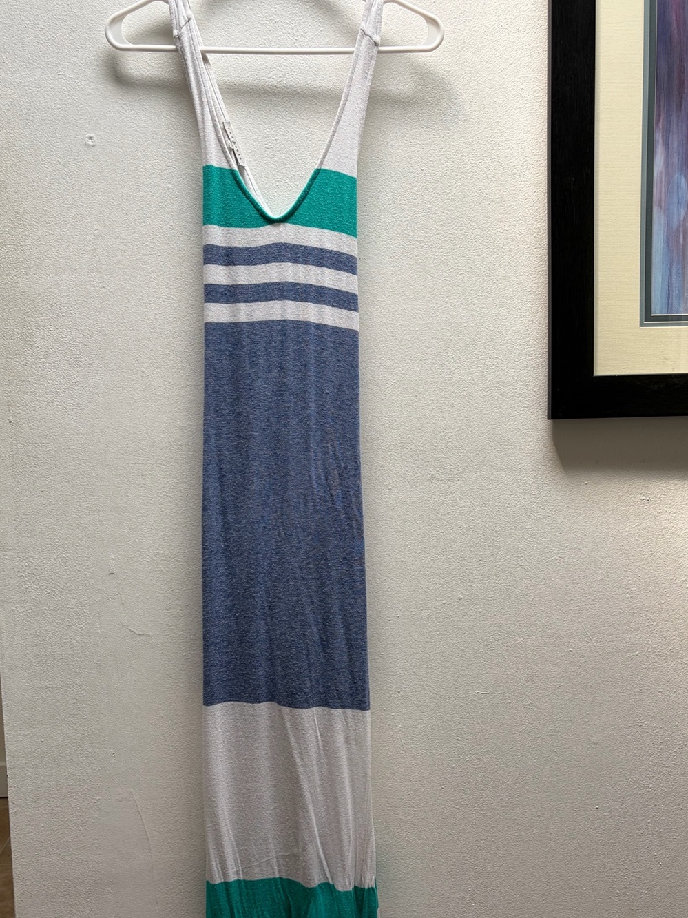 White Tank Dress with fun back and Teal Stripes